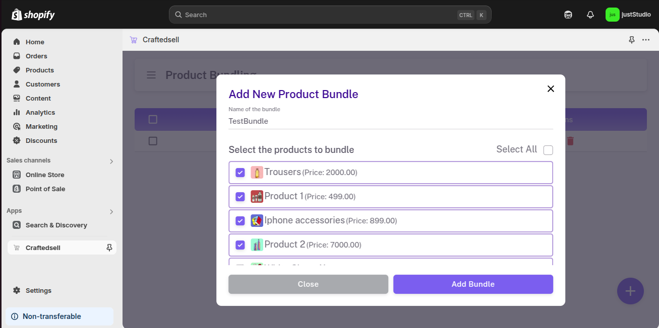 Select the product in add bundle modal